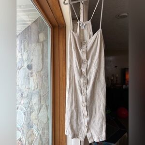 Topshop linen Beige Button-Front Dress